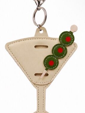 Kids Cream Martini Shaped Keychain with Green Olive Accent